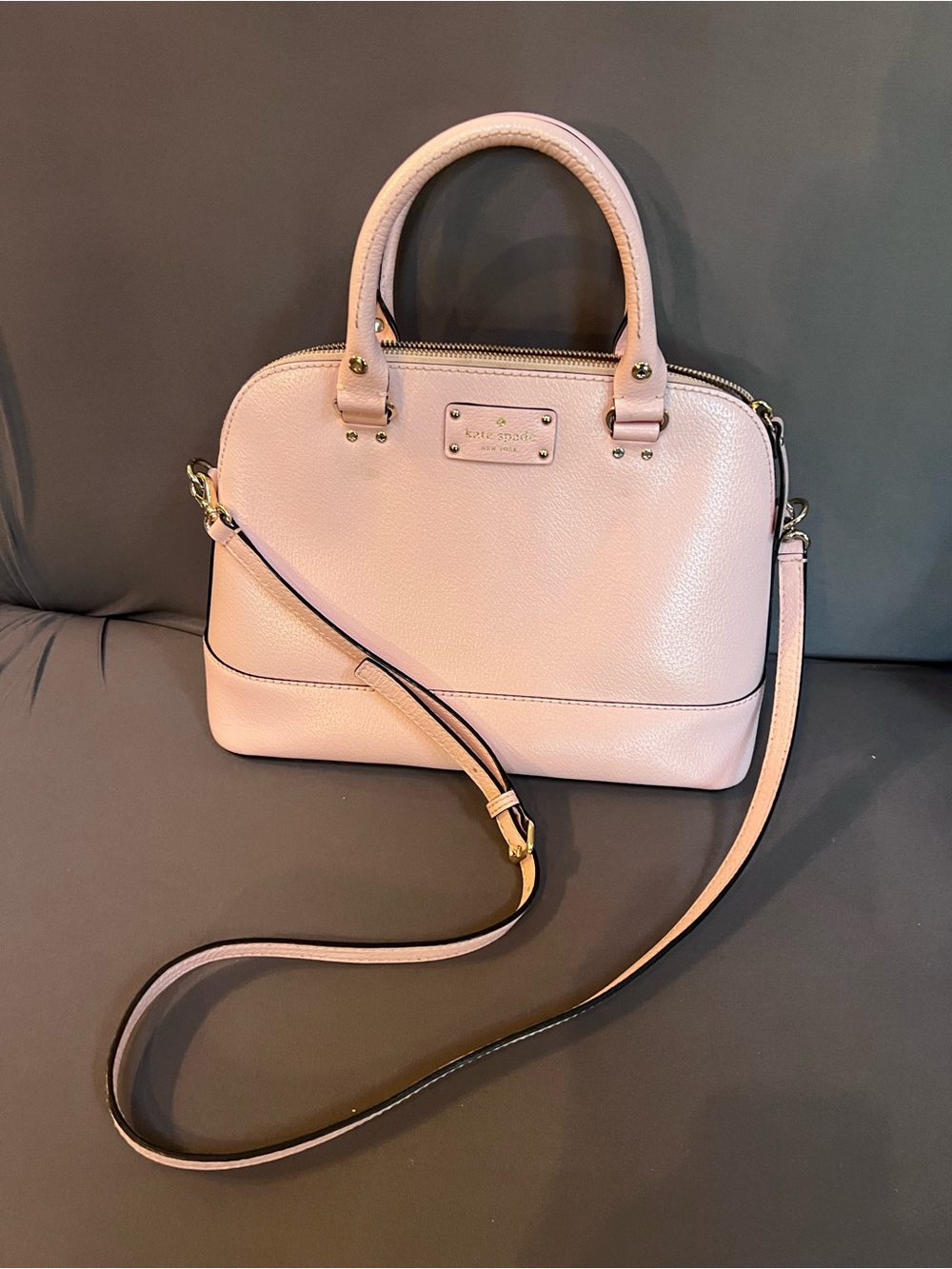 kate spade soft pink pebbled leather satchel with crossbody strap